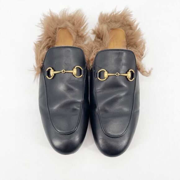Gucci Black Leather Princetown Fur Wool Lined Horsebit Mule Slipper EU 39.5 - Picture 7 of 12